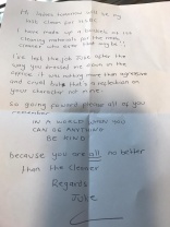 Cleaner hits back against employers in angry resignation note